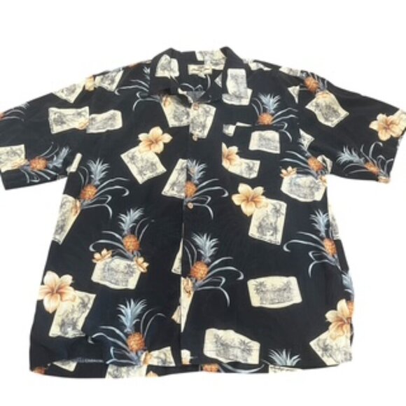 Jamaica Jaxx Silk Hawaiian Shirt Mens XL Black Button Up Short Sleeve EUC - Picture 1 of 10